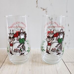 Coca Cola Drinking Glasses Clear 1980 Holly Hobbie Robby Christmas 2 Pack Cups